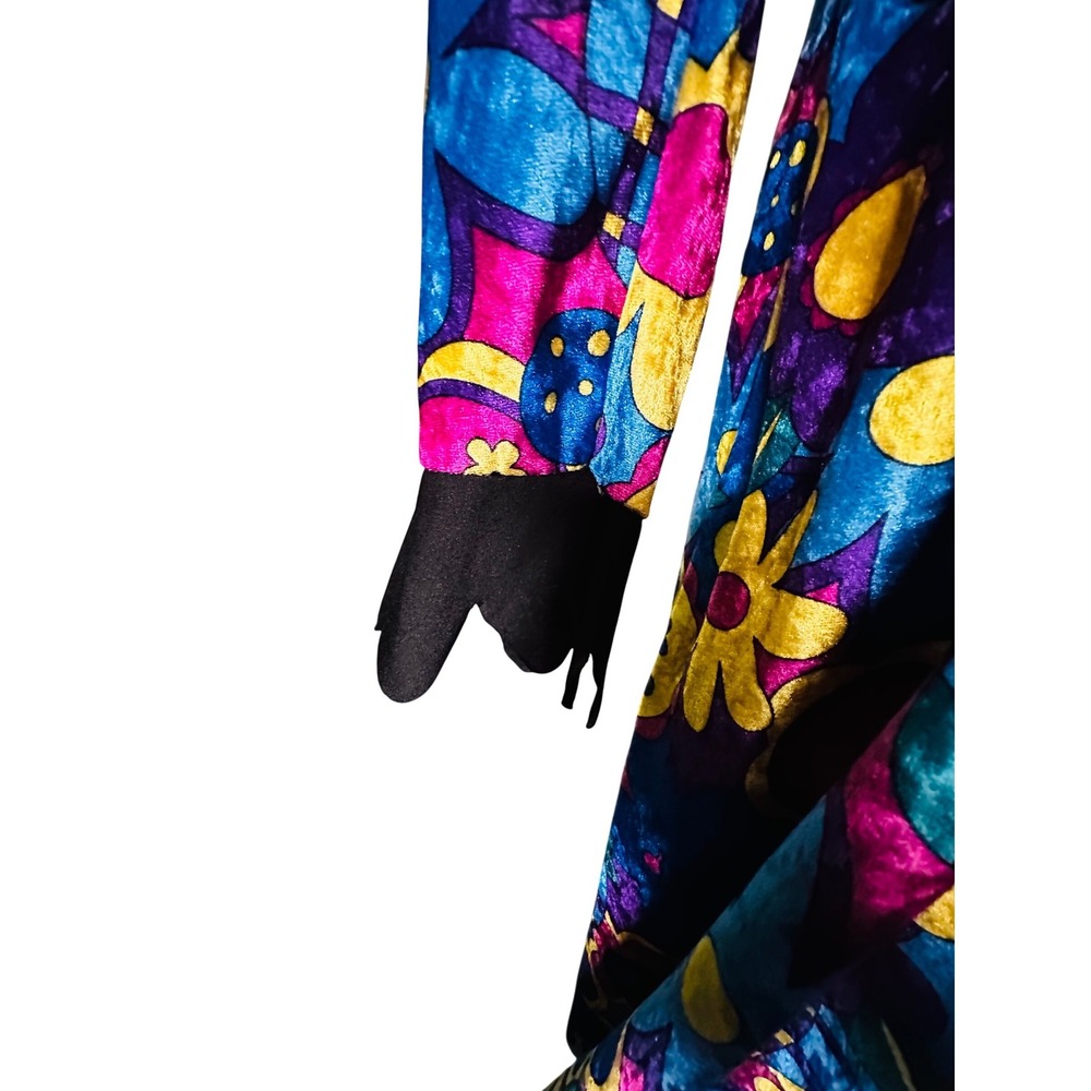 Psychedelic Floral Velvet Maxi Dress Long Sleeve Boat Neck Abstract size m - Picture 2 of 5